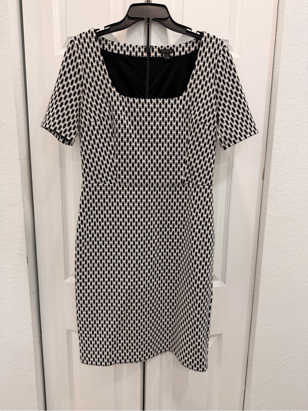 Ann Taylor Black and White Square-Neck Midi Dress